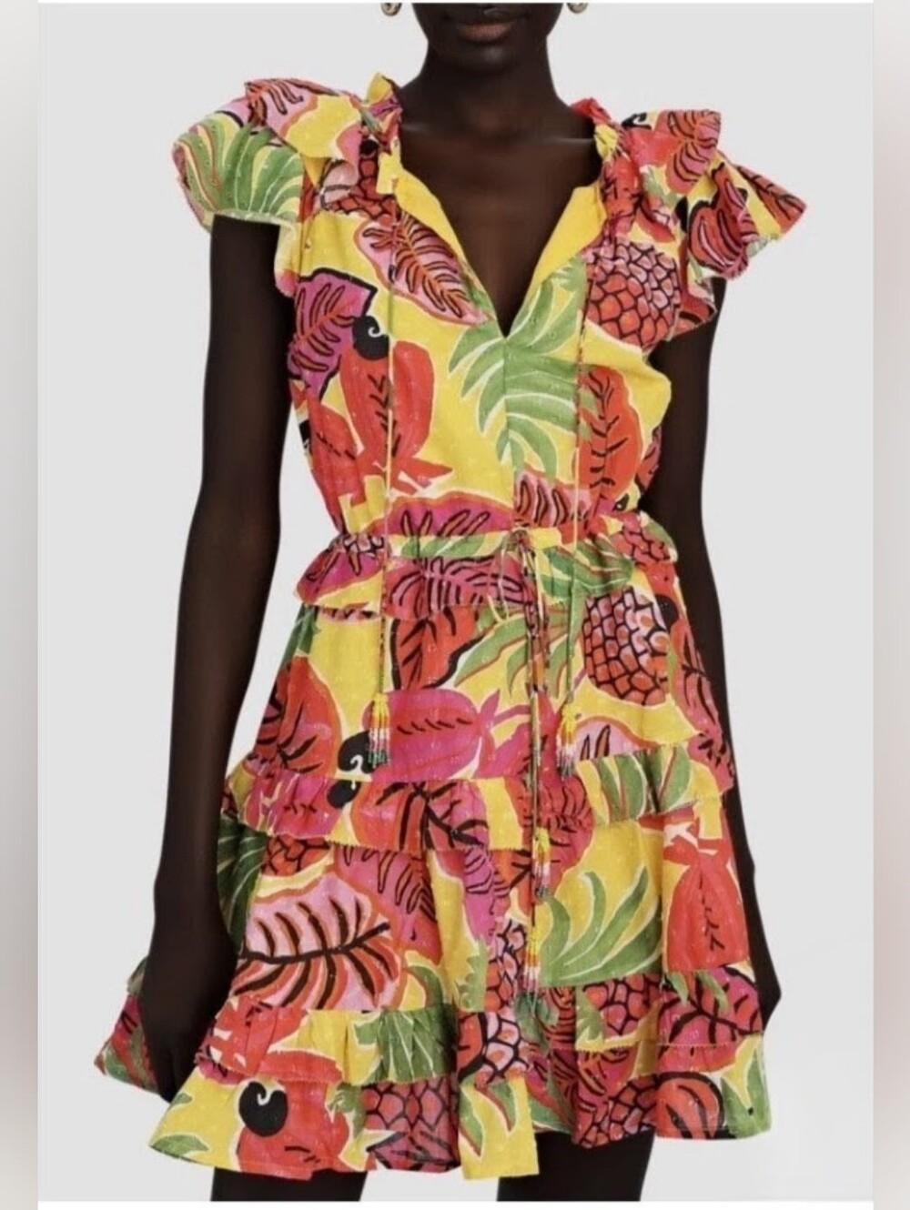 FARM Rio Fruit Dream Tiered Ruffle Mini Dress Size XS